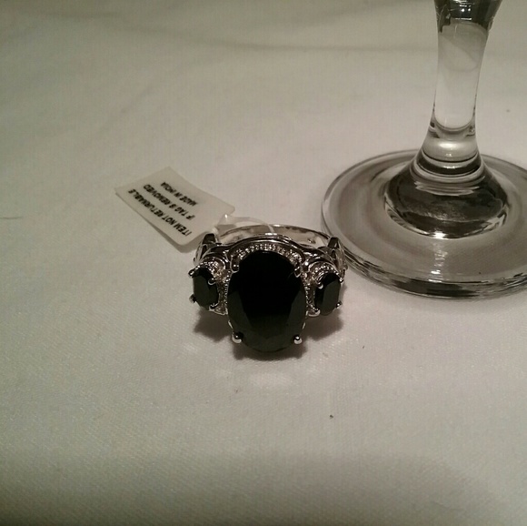 none Jewelry - Black Spinel Ring Platinum Bonded over Brass